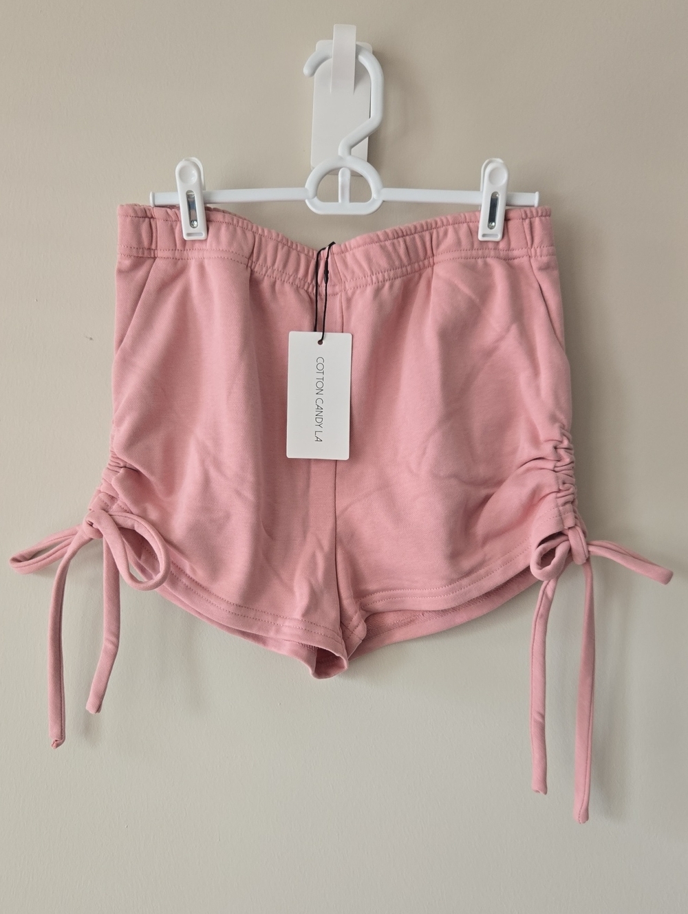 Cotton Candy Pink Ruched Side Drawstring Athletic Shorts